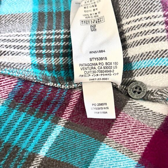 Patagonia Women's Plaid Flannel Shirt 100% Organic Cotton Size 6 Green Gray Teal - Picture 8 of 10